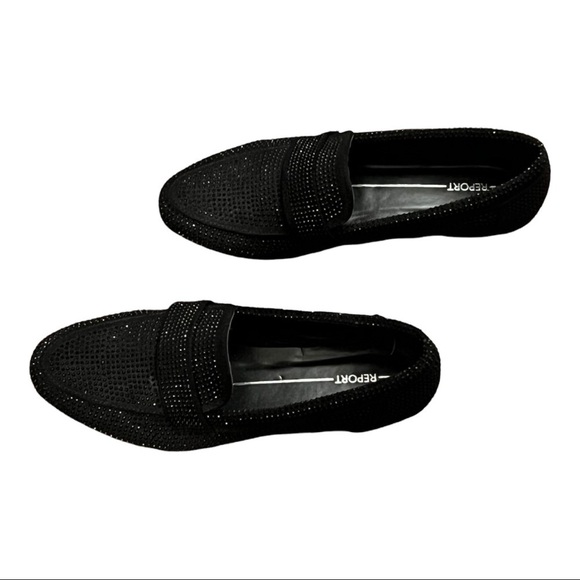 Report Allover Studded Almond Toe Loafers 7.5 Black Casual Edgy Chic SlipOn Flat - Picture 3 of 7